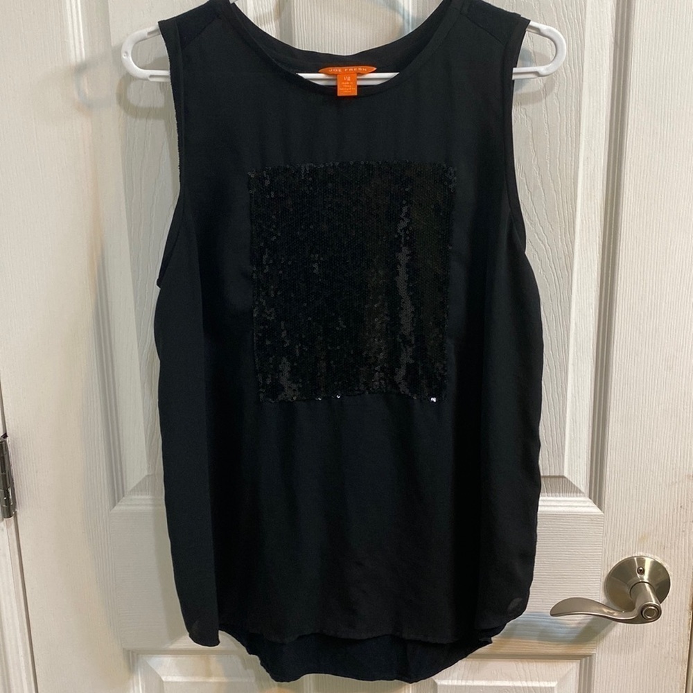Joe Fresh Sequinned Black Tank Top Holiday Party Evening Women’s Size Large